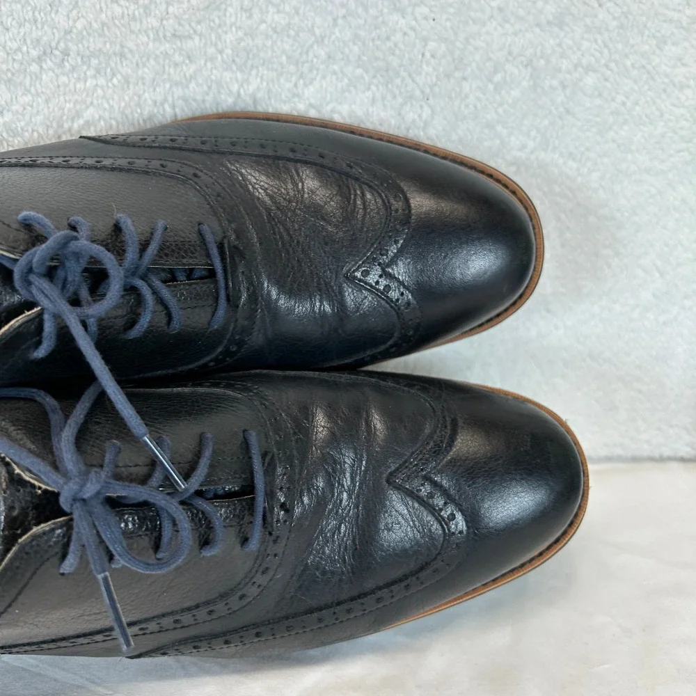 Cole Haan Mens Black Pebbled Leather Wingtip Oxford Dress Shoes Size 13